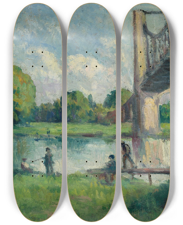 Triptych art skateboard deck of Maximilien Luce Pont Aux Environs Dangers by Maximilien Luce (1858-1941)