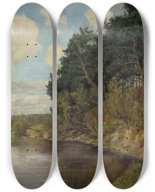 Triptych art skateboard deck of Emil Orlik Seenplatte Bei Berlin by Emil Orlik (1870-1932)