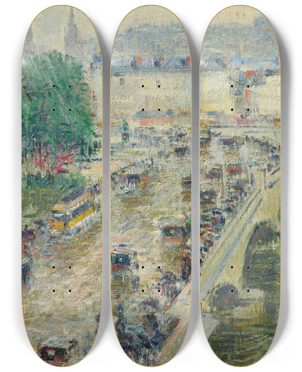 Triptych art skateboard deck of Gustave Loiseau Le Pont Corneille Rouen by Gustave Loiseau (1865-1935)