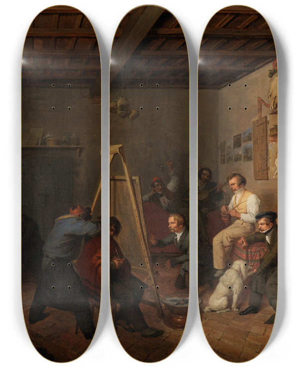 Triptych art skateboard deck of Friedrich Mosbrugger  Des Knstlers Studio In Rom by Friedrich Mosbrugger (1804-1830)
