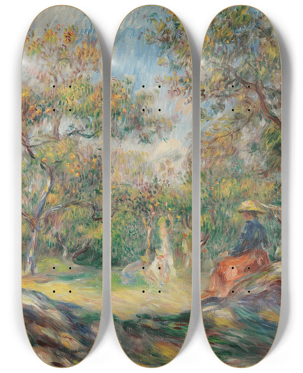 Triptych art skateboard deck of Pierreauguste Renoir Femme Dans Un Paysage by Pierre-Auguste Renoir (1841-1919)