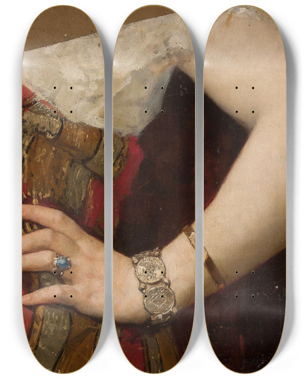 Triptych art skateboard deck of Pantaleon Szyndler Fragment Of The Portrait Of Matylda Godebska Hand by Pantaleon Szyndler (1846-1905)