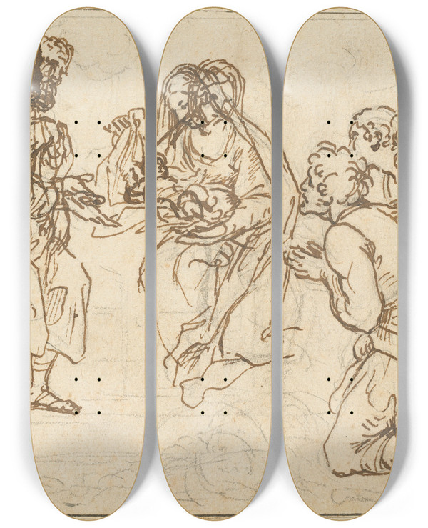 Triptych art skateboard deck of Agostino Masucci The Adoration Of The Shepherds by Agostino Masucci (1692-1768)