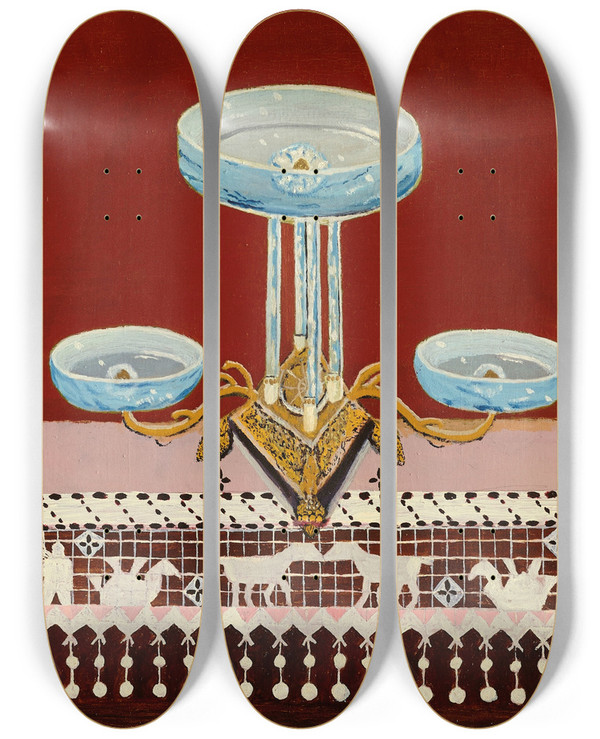 Triptych art skateboard deck of Leon Greffe Nature Morte Aux Ptisseries by Leon Greffe