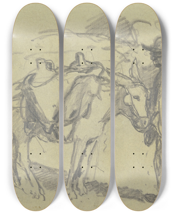 Triptych art skateboard deck of Rudolf Gudden Donkey Driver by Rudolf Gudden (1863-1935)