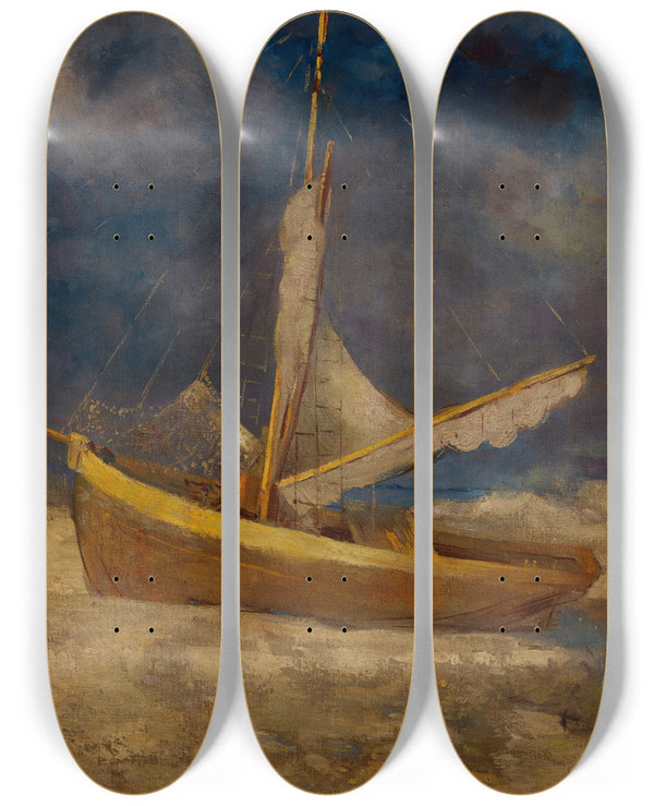 Triptych art skateboard deck of Odilon Redon Le Pcheur Alin by Odilon Redon (1840-1916)