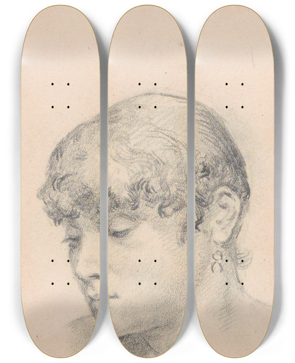 Triptych art skateboard deck of Jan Willem Rosier Head Of A Woman by Jan Willem Rosier (1858-1931)