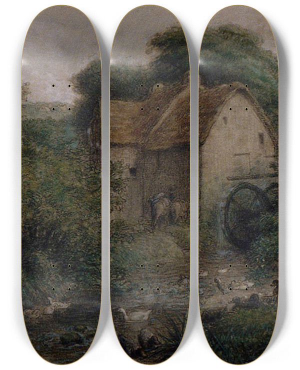 Triptych art skateboard deck of Jeanfranois Millet The Old Mill by Jean-Franois Millet (1814-1875)