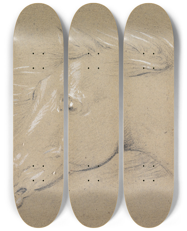 Triptych art skateboard deck of Henry Thomas Alken Head And Neck Of A Frightened Horse Left Profile by Henry Thomas Alken (1785-1851)