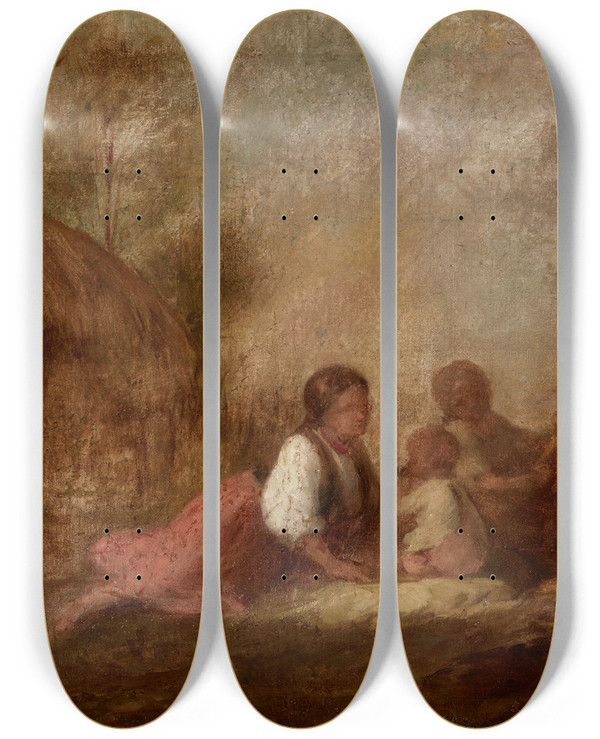 Triptych art skateboard deck of Aleksander Kotsis Pastoral Scene by Aleksander Kotsis (1836-1877)