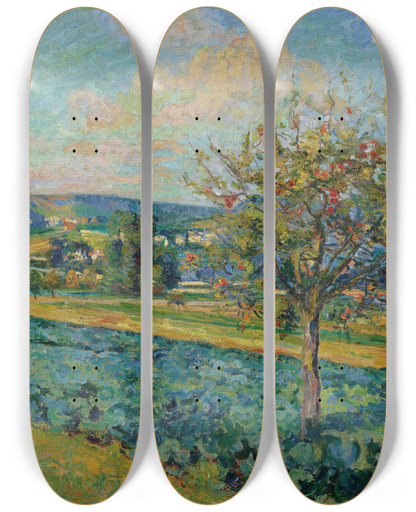 Triptych art skateboard deck of Armand Guillaumin Damiette by Armand Guillaumin (1841-1927)