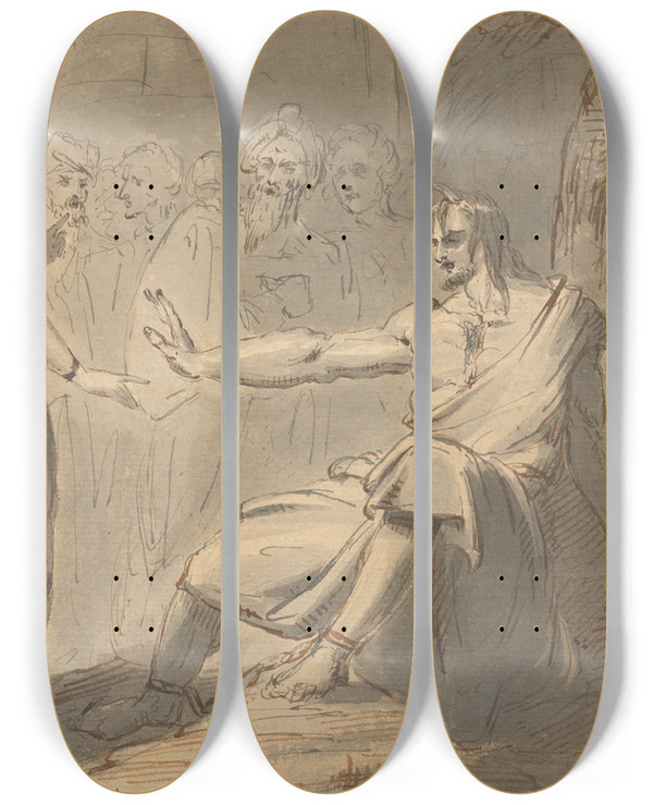 Triptych art skateboard deck of William Hamilton A Prison Scene by William Hamilton (1751-1801)