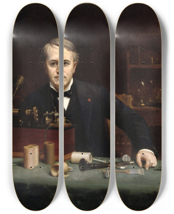 Triptych art skateboard deck of Abraham Archibald Anderson Thomas Alva Edison by Abraham Archibald Anderson (1847-1940)