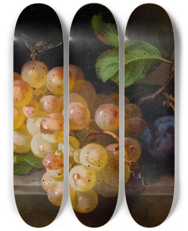 Triptych art skateboard deck of Andreas Lach Frchtestillleben Mit Biene by Andreas Lach (1817-1882)