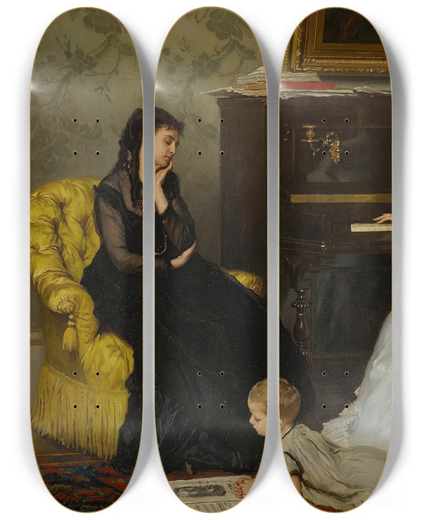 Triptych art skateboard deck of Gustave Lonard De Jonghe Practicing by Gustave Leonard De Jonghe (1829-1893)