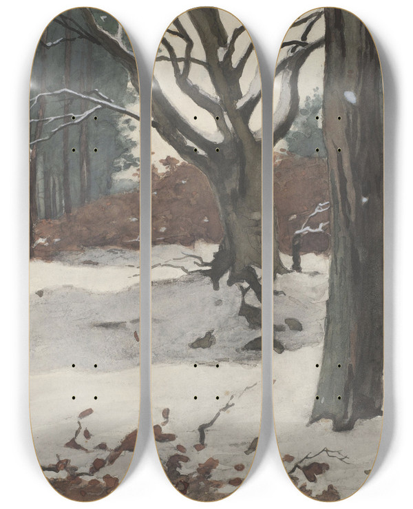 Triptych art skateboard deck of Willem Witsen Bomen In De Sneeuw by Willem Witsen (1860-1923)