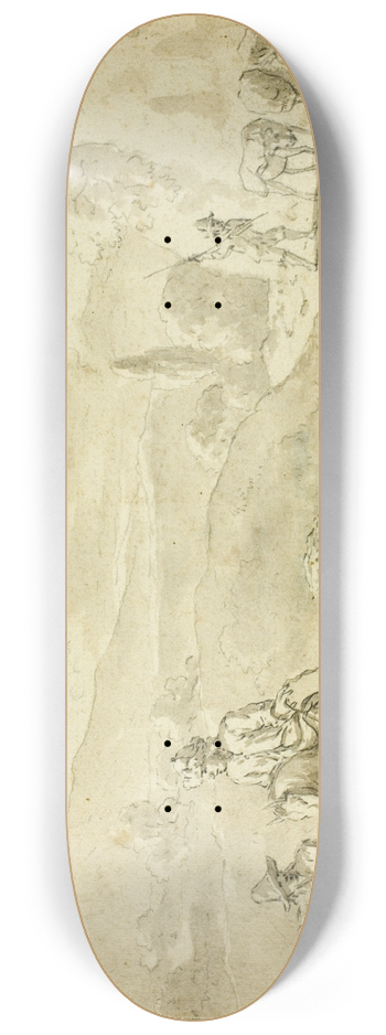 Abraham Jansz. Begeyn - Cows, Sheep, Goats Being Herded, Herdsman Giving Directions to Traveler on Horseback 8.25 inch art skate deck