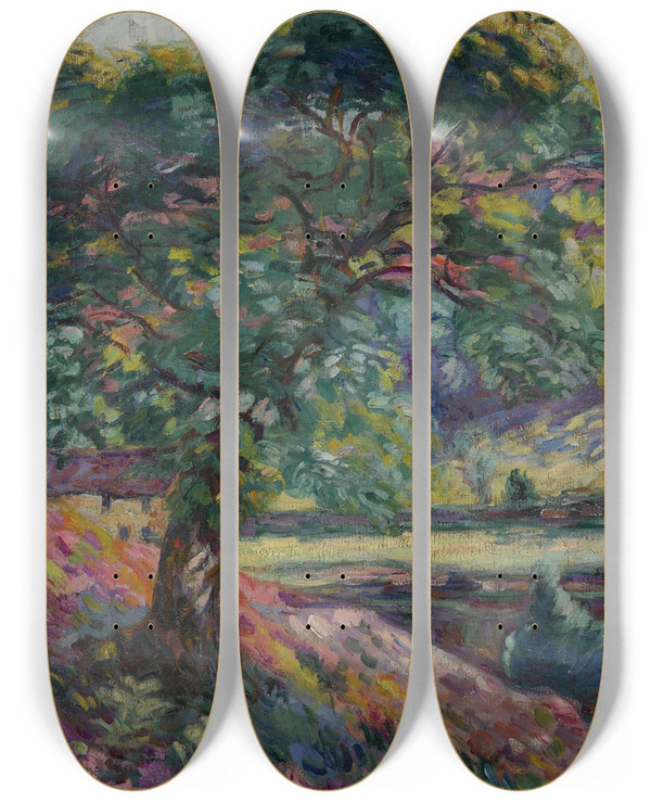 Triptych art skateboard deck of Armand Guillaumin Arbres En Ledefrance_2 by Armand Guillaumin (1841-1927)