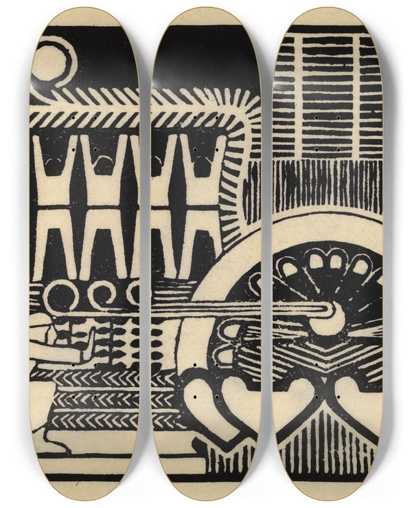 Triptych art skateboard deck of Joseph Alanen The Creation Of The Sampo by Joseph Alanen (1885-1920)