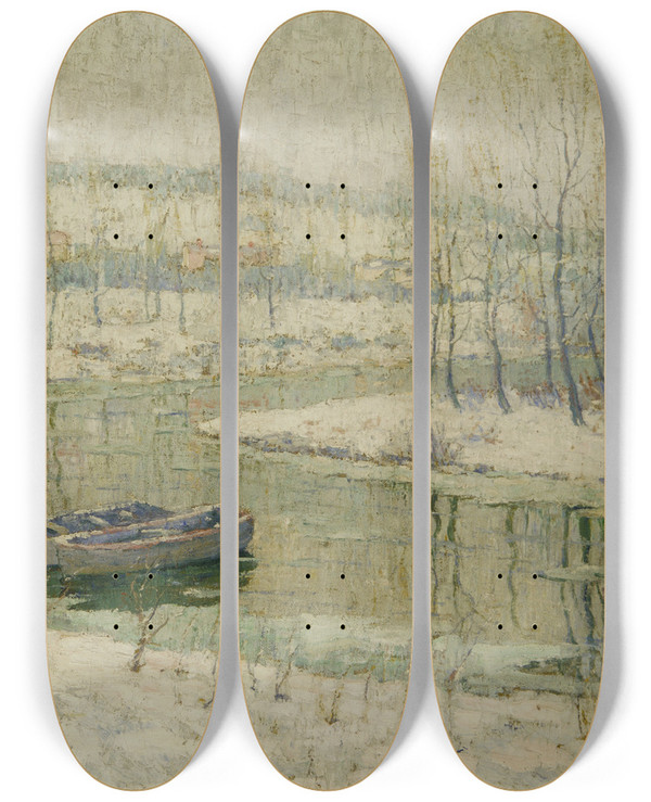 Triptych art skateboard deck of Ernest Lawson Spring Thaw by Ernest Lawson (1873-1939)