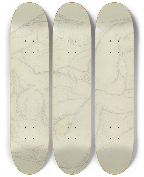 Triptych art skateboard deck of Moritz Von Schwind Kompositionsaufgabe Drei Figuren In Den Angegebenen Raum Zu Bringen Zugleich Mit Seinen Schlern Gelst_2 by Moritz Von Schwind (1804-1871)