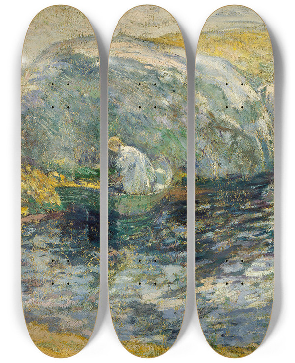 Triptych art skateboard deck of John Henry Twachtman A Summer Day by John Henry Twachtman (1853-1902)