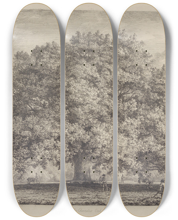 Triptych art skateboard deck of Jacob George Strutt The Chandos Oak by Jacob George Strutt (1784-1867)
