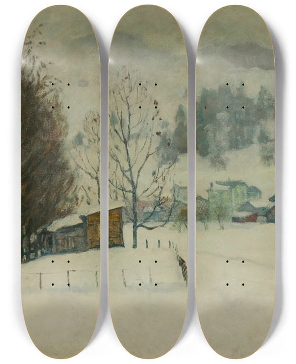 Triptych art skateboard deck of Arnold Borisovich Lakhovsky Paysage Brouillard by Arnold Borisovich Lakhovsky (1880-1937)