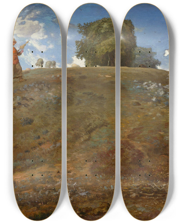 Triptych art skateboard deck of Jeanfranois Millet In The Auvergne by Jean-Franois Millet (1814-1875)