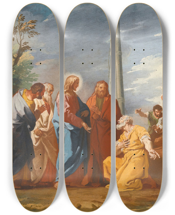 Triptych art skateboard deck of Venetian School The Calling Of Saint Peter by Venetian School