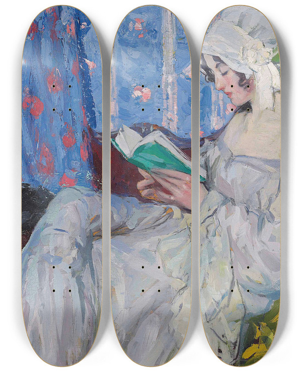 Triptych art skateboard deck of Ulisse Caputo La Liseuse by Ulisse Caputo (1872-1948)