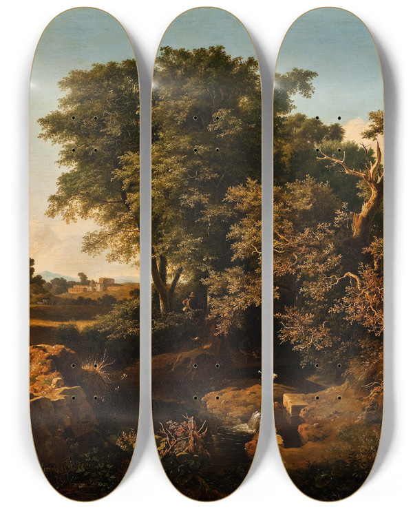 Triptych art skateboard deck of Eugenio Landesio Italian Landscape by Eugenio Landesio (1810-1879)
