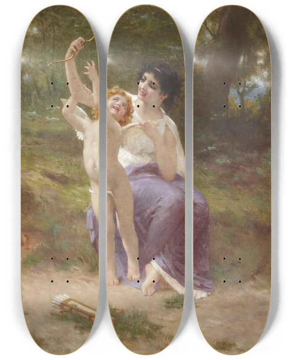 Triptych art skateboard deck of Guillaume Seignac Love Disarmed by Guillaume Seignac (1870-1924)