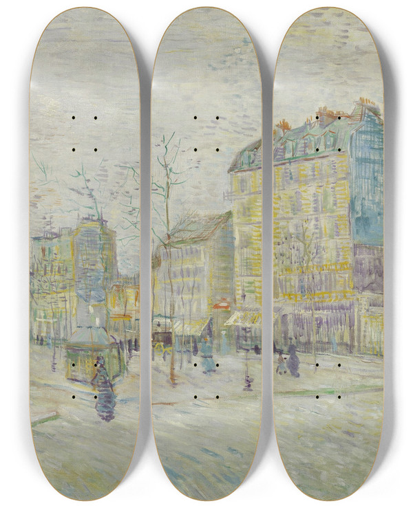 Triptych art skateboard deck of Vincent Van Gogh Boulevard De Clichy by Vincent van Gogh (1853-1890)
