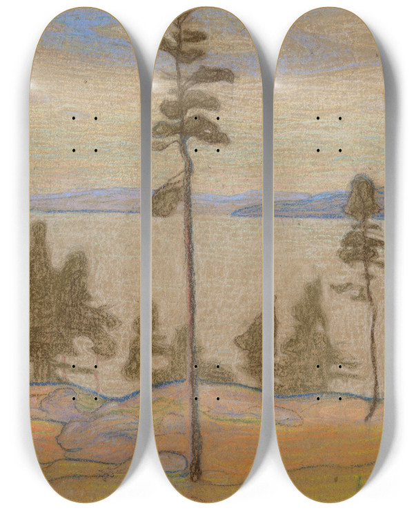 Triptych art skateboard deck of Nikolai Triik Saaremaa Maastik by Nikolai Triik (1884-1940)