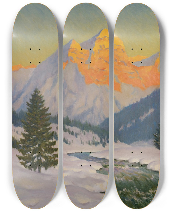 Triptych art skateboard deck of Michel Markinovitch Germacheff Sunset by Michel Markinovitch Guermacheff