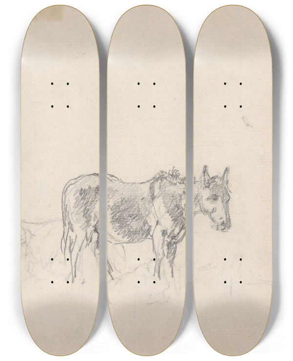 Triptych art skateboard deck of Sawrey Gilpin Study Of Donkeys by Sawrey Gilpin (1733-1807)