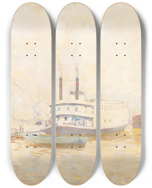 Triptych art skateboard deck of William J Forsyth Ohio River Boat by William J Forsyth (1854-1935)