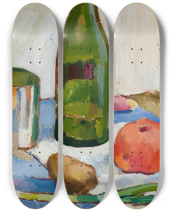 Triptych art skateboard deck of Zygmunt Waliszewski Still Life With A Green Bottle by Zygmunt Waliszewski (1897-1936)