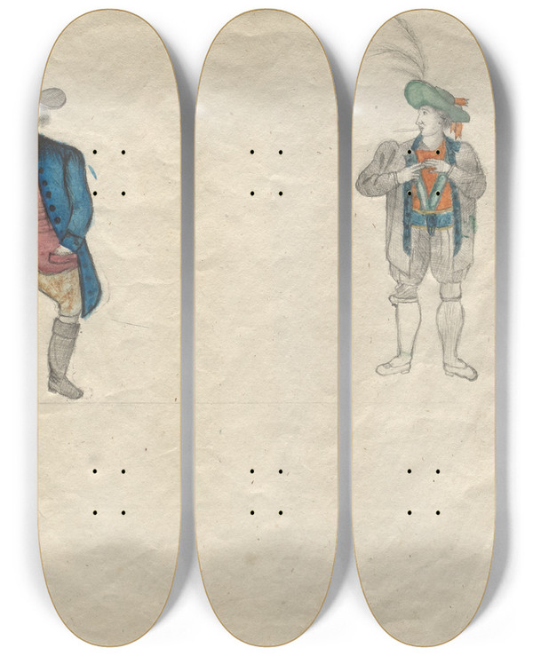 Triptych art skateboard deck of Hans Thoma Sketchbook_2 by Hans Thoma (1839-1924)