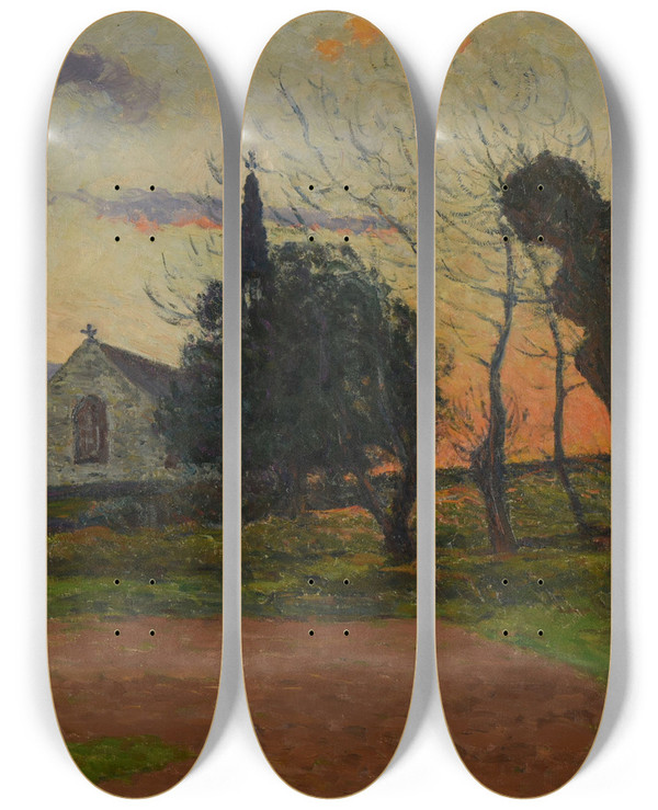 Triptych art skateboard deck of Maxime Maufra Soleil Couchant Cadol by Maxime Maufra (1861-1918)