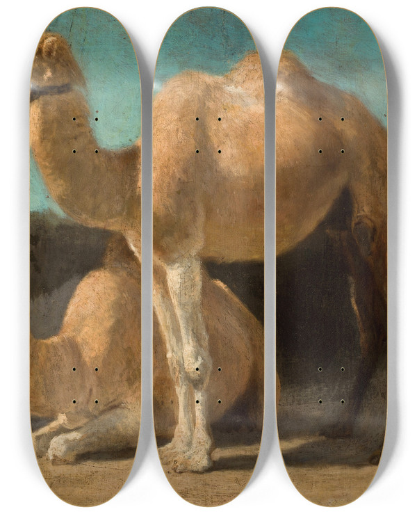 Triptych art skateboard deck of Henryk Rodakowski Two Camels by Henryk Rodakowski (1823-1894)