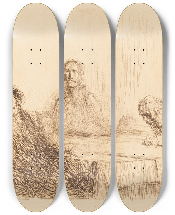 Triptych art skateboard deck of Jeanlouis Forain The Supper At Emmaus Second Plate by Jean Louis Forain (1852-1931)
