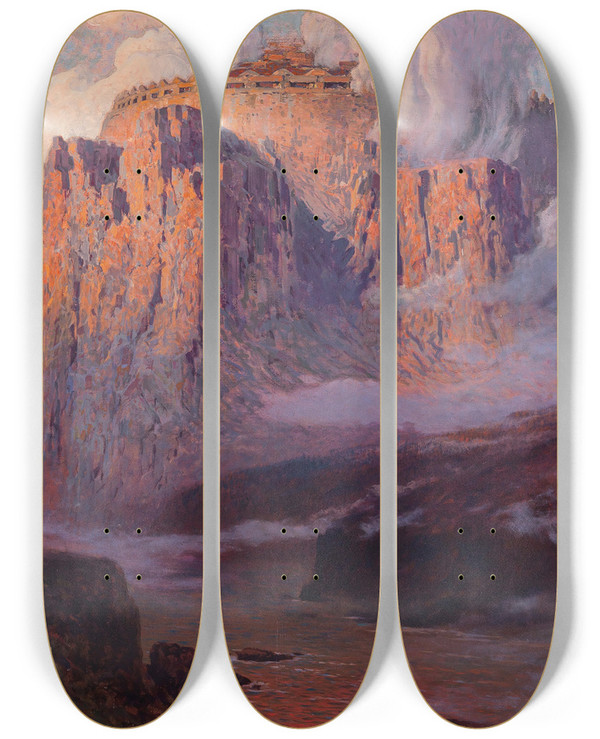 Triptych art skateboard deck of Karl Ludwig Prinz Auf Walhall by Karl Ludwig Prinz (1875-1944)