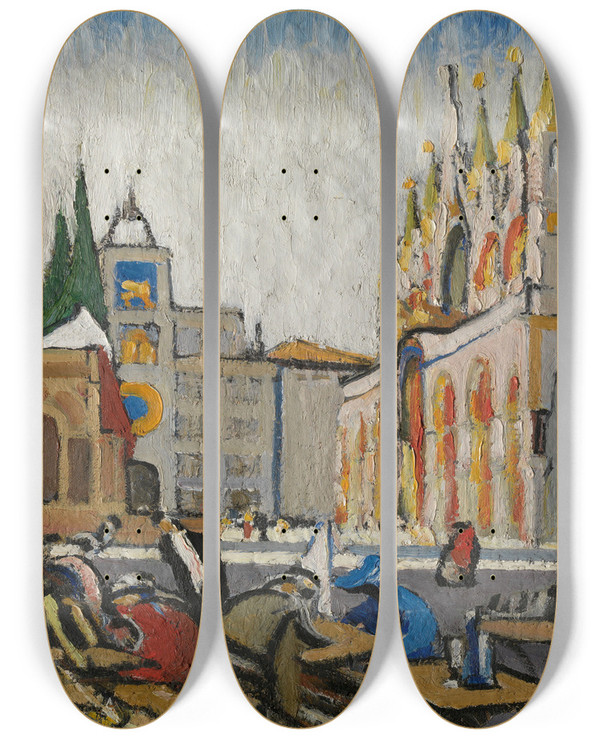 Triptych art skateboard deck of Jules Schmalzigaug San Marco From The Piazetta by Jules Schmalzigaug (1882-1917)
