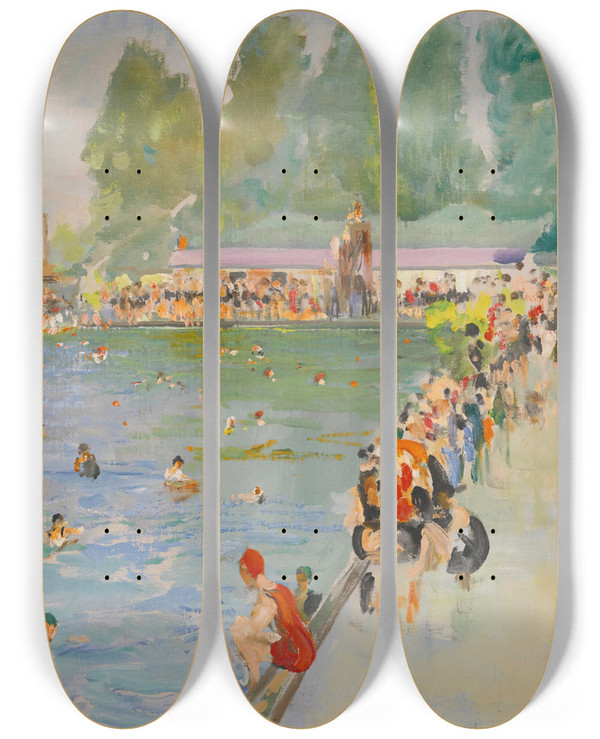 Triptych art skateboard deck of Sir John Lavery Chiswick Baths by Sir John Lavery (1856-1941)