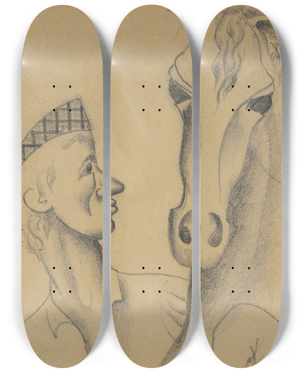 Triptych art skateboard deck of Roger De La Fresnaye Tude Pour Lcossais by Roger De La Fresnaye (1885-1925)