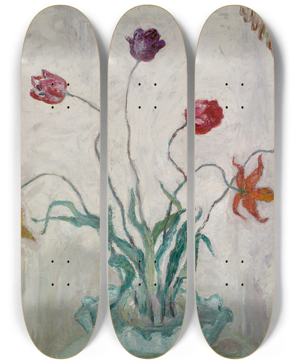 Triptych art skateboard deck of Florine Stettheimer Bowl Oftulips by Florine Stettheimer (1871-1944)
