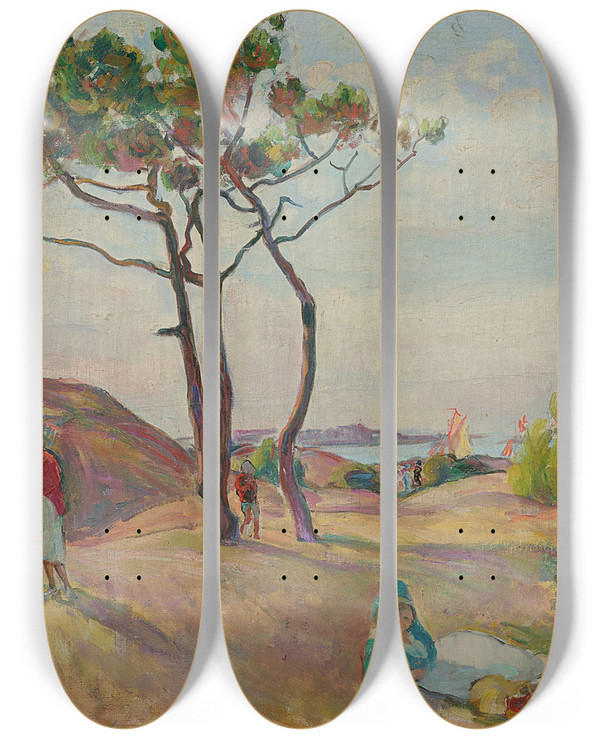 Triptych art skateboard deck of Henri Lebasque Le Pradet Les Pins Sur La Plage by Henri Lebasque (1865-1937)