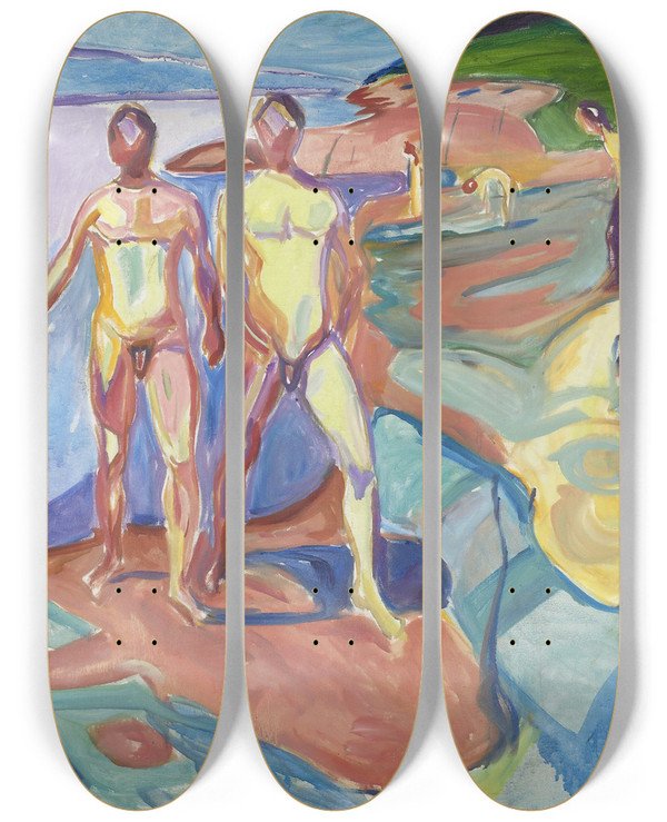 Triptych art skateboard deck of Edvard Munch Bathing Men_2 by Edvard Munch (1863-1944)